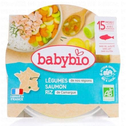 BABYBIO Repas du Midi - Petit plat Méli-mélo de légumes, saumon, riz dès 15 mois 260g