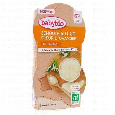 BABYBIO Repas du midi - Semoule au lait fleur d'orange bio dès 6mois 2x100g