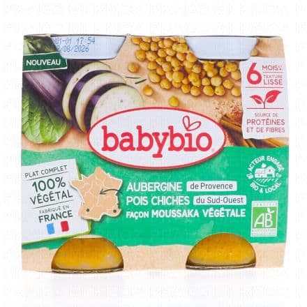 BABYBIO Végétal - Petit plat Aubergine Pois Chiches Façon Moussaka Végétale +6 Mois Bio 2x200 g