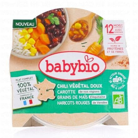 BABYBIO Végétal - Chili Végétal Doux Carotte Grains de Maïs Haricots Rouges +12 Mois Bio 230 g