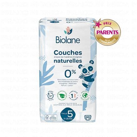 BIOLANE Couches naturelles zéro fuites 12h taille 5 - 11à25kg x40 couches