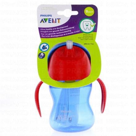 AVENT Tasse à Paille avec Anses 200ml +9Mois rouge / bleu
