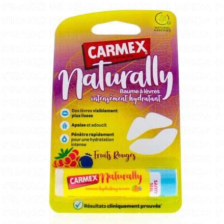 Le baume lèvres Carmex Naturally est un soin intensément hydratant et nourrissant Le baume lèvres Carmex Naturally est un soin intensément hydratant et nourrissant. Sa formule, composée à plus de 90 % d'ingrédients d'origine naturelle, prend soin des lèvres sèches au quotidien.