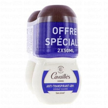 CAVAILLES Homme Anti-transpirant Cédrat cuivré Roll on 50ml lot de 2