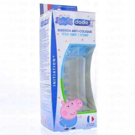DODIE Biberon Anti-colique avec tétine ronde 3 vitesses 270ml peppa pig bleu