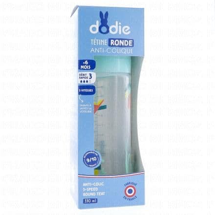 DODIE Biberon anti-colique +6mois tétine ronde débit 3 décoré 330ml