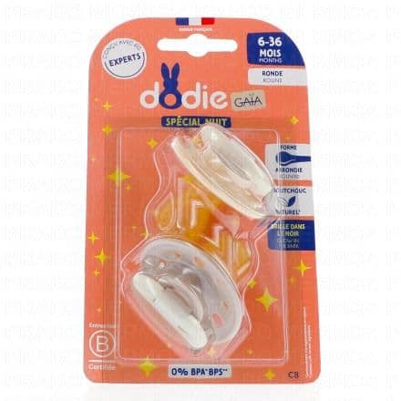DODIE Gaïa - Sucettes duo ronde 6-36 mois spécial nuit beige