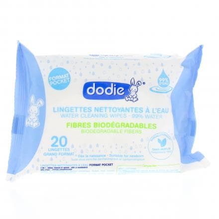 DODIE Hygiène et Soin - Lingettes nettoyantes à l'eau paquet de 20 lingettes