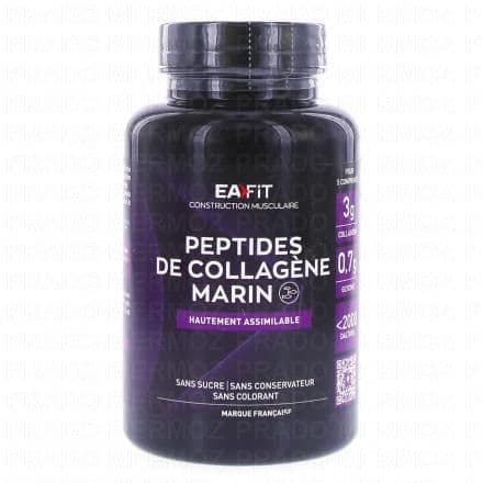 Collagène EA FIT Peptides de Collagène Marin 120 comprimés est un complément alimentaire qui favorise la régénération (naturelle) du cartilage articulaire grâce à la présence de Collagène. Celui ci fournit la force, la souplesse et le soutien aux tissus conjonctifs de la peau, des ligaments, des tendons, des os et aux autres parties du corps.