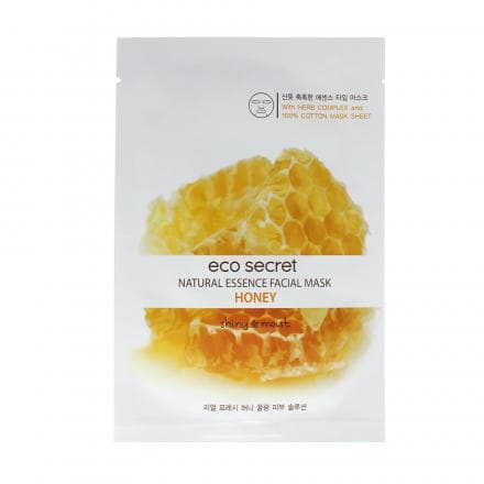 Masque visage en coton. Enrichi en miel, le masque Eco Secret donne de l'éclat et hydrate votre peau intensément. Votre secret de beauté en 15 min à emporter partout.