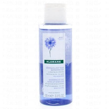 Démaquillant yeux waterproof Klorane Démaquillant Yeux Waterproof au Bleuet est une solution bi-phase au bleuet issu de culture bio qui démaquille les yeux sensibles, même porteurs de lentilles.Ce démaquillant élimine parfaitement tous types de maquillage, même waterproof. Non grasse, sa formule permet de renforcer les cils.