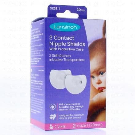 Protège pendant l'allaitement les mamelons douloureux ou gercés Lansinoh Bouts de Sein Taille 2 + Etui de Protection est spécialement conçu pour protéger pendant l'allaitement les mamelons douloureux ou gercés (crevasses et irritations). Il constitue une aide passagère à l'allaitement.Sa forme anatomique galbée et découpée pour que le nez du bébé reste en contact avec la peau de la maman. La surface avec reliefs laisse passer l'air entre le bout de seins et le bébé.
