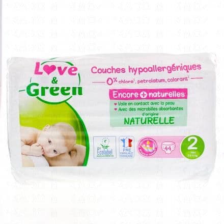 LOVE&GREEN Couches hypoallergéniques taille 2 - 3à6kg x44 couches