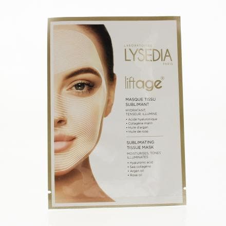 Masque hydratant, tenseur, illuminateur. Visage. A base d'acide hyaluronique, de collagène marin, d'huile d'argan et d'huile de rose, le masque tissu sublimant Liftage aide à rendre à votre beau toute sa beauté et son éclat, en l'hydratant et en la raffermissant. Ainsi votre peau est sublimée et votre visage rayonnant.