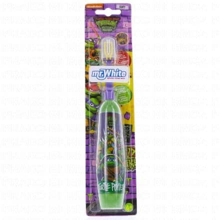Nettoie de manière douce mais plus efficacement qu'une brosse à dents manuelle et préserve votre hygiène buccale. Motif Tortue Ninja. Cette brosse à dents offre un design amusant et attrayant : avec les personnages bien-aimés des Tortues Ninja, elle transforme le brossage en une aventure que les enfants attendent avec impatience. Les poils doux et arrondis offrent une expérience de brossage confortable tout en éliminant efficacement la plaque dentaire et les débris des jeunes dents et gencives. La tête vibrante douce ajoute un élément passionnant au brossage, ce qui le rend plus efficace pour nettoyer et encourager les enfants à se brosser soigneusement. Pas de tracas, avec sa batterie alcaline intégrée, il n'y a pas besoin de vous soucier des changements fréquents de batterie, assurant que la brosse à dents de votre enfant est toujours prête à l'action !