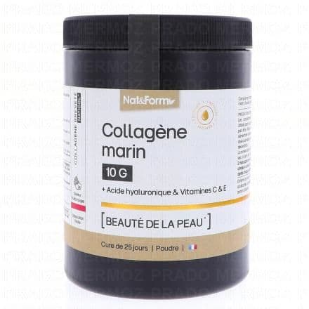 Vitamine L, Resvératrol, Collagène, L-cystine NAT & FORM Collagène Marin 10g Beauté de La Peau Saveur Fruits Rouges Poudre 315g est un complément alimentaire qui contribue au maintien d'une peau en bonne santé grâce à la présence de Collagène. La vitamine C et le Resvératrol aident à la protection des cellules contre le stress oxydatif.