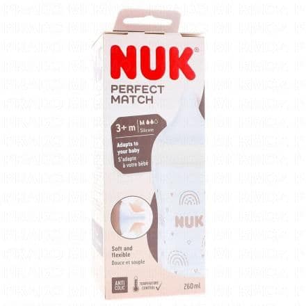 NUK Perfect Match - Biberon +3 mois 260 ml blanc