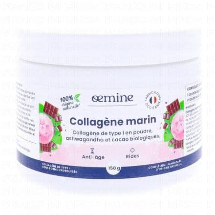 Fibre de cacao, Collagène, Ashwagandha OEMINE Collagène marin en poudre pot 150g est un complément alimentaire qui contribue au maintien d'une peau en bonne santé grâce à la présence de Collagène.