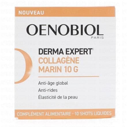 Zinc, Collagène OENOBIOL Derma expert - Collagène marin 10g x10 shots est un complément alimentaire qui contribue au maintien d'une peau en bonne santé grâce à la présence de Collagène et de Zinc. Le Collagène est une protéine naturellement présente dans la peau, aidant à préserver son élasticité et sa fermeté.