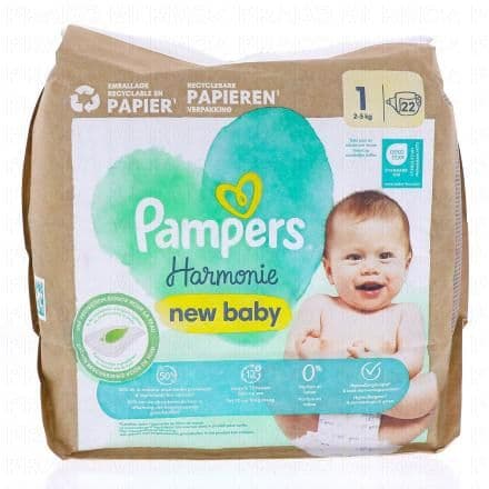 Couches avec une protection douce pour la peau. Hypoallergénique. Papier recyclable. Ce lot de couches PAMPERS Harmonie new baby Taille 1 est adapté pour les bébés de 2 à 5kg. Les couches gardent les parties intimes sèchent pendant 12 heures d'affilée. En plus d'être sans parfum et sans lotion, 50% de la matière absorbante de ces couches hypoallergéniques provient d'ingrédients biosourcés. L'emballage est en papier recyclable (contient seulement 5% de plastique).