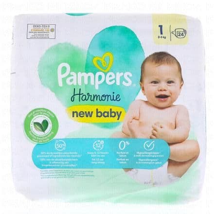 PAMPERS Harmonie New Baby - Couche hypoallergénique taille 1 - 2à5kg x24 couches