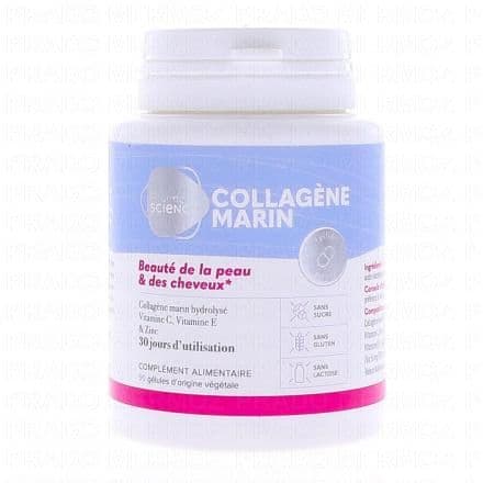Vitamine C, Zinc, Collagène PHARMASCIENCE Collagène marin en gélules 60 gélules est un complément alimentaire qui contribue à protéger les cellules en cas de stress oxydatif grâce à la présence de vitamine C. Le Zinc aide au maintien d'une peau normale.