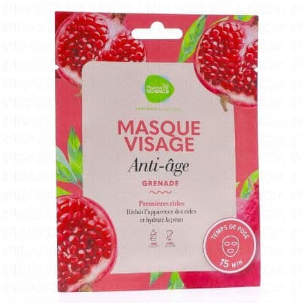 Masque visage anti-âge à la grenade. Découvrez le masque visage anti-âge des chez Pharmascience infusé à l'extrait puissant de grenade, il aide a réduire l'apparence des rides et apporte hydratation douceur et souplesse à la peau. La grenade riche en antioxydants contribue à protéger le visage contre les agressions extérieures pour un teint plus éclatant.