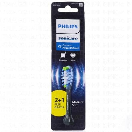 PHILIPS Sonicare - Tête de brosse C3 Premium Plaque Defence 2+1 offert noir