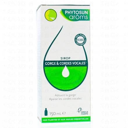 Mauve, Propolis, Thym, Miel PHYTOSUN AROMS Sirop Gorge & Cordes Vocales 150mL est une préparation qui soutient le confort respiratoire grâce à la présence de Mauve. La Propolis et le Thym contribuent à soulager l'inconfort de la gorge. Le Miel possède une activité antimicrobienne naturelle.