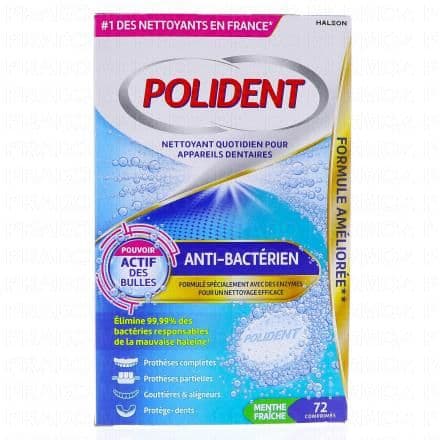 POLIDENT Nettoyant Anti-bacterien Appareils Et Prothèses Dentaires x72 Comprimes