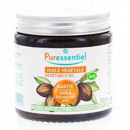 Nourrit, apaise et répare le visage, le corps et les cheveux Puressentiel Huile Végétale Karité (Butyrospermum parkii) Bio est une huile végétale au beurre de karité 100% pure et naturelle qui nourrit, répare et apaise le visage, le corps et les cheveux.