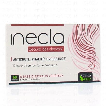 Magnésium, Vitamine B5,Vitamine B12, Grande ortie, Vitamine B2, Vitamine B6, Vitamine B1, Biotine, Zinc, L-methionine SANTE VERTE Inecla beauté des cheveux 60 comprimés est un complément alimentaire qui contribue au maintien de cheveux normaux grâce à la présence de Biotine, de Zinc et de Méthionine. Les vitamines B1,B2,B5 et B12 aident au métabolisme énergétique normal.