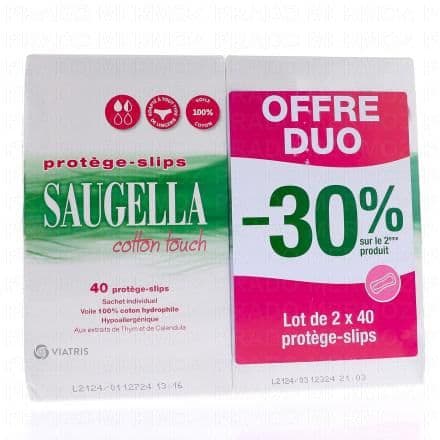 SAUGELLA Cotton touch - Protège-slips coton touch lot de 2x40 unités