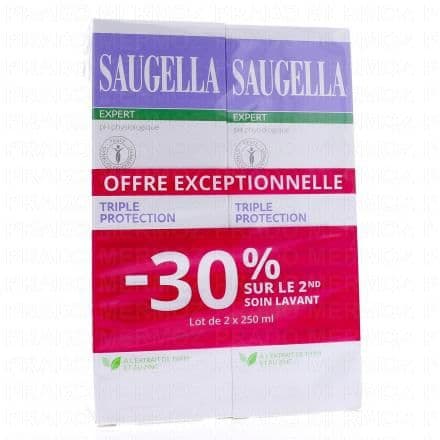Protection active prolongée contre les désagréments intimesRenforcement de l’équilibre intimeRespect de¿l’hydratation naturelle de la muqueuse vulvaire Que vous soyez enceinte, en période de règles, après une séance de sport, en plein voyage ou en période un peu stressante, le Soin Lavant Intime Saugella Triple Protection est fait pour vous.Notre Saugella Triple Protection Soin Lavant Intime est composé du système Acti GyneProtection. Avec des ingrédients naturels tels que l'extrait de thym associé au zinc pour une action protectrice synergique mais aussi grâce à l'acide lactique, il combat ces inconforts gênants tout en maintenant votre équilibre intime. Ce soin lavant intime offre une protection prolongée pour la zone vulvaire et s’assure qu'elle reste naturellement hydratée pendant votre journée chargée.Avec les produits Saugella, vivez en toute confiance chaque partie de votre vie. Efficacité prouvée sous contrôle gynécologique* et facile d’utilisation, vous pouvez faire confiance aux produits Saugella pour votre zone intime. Utilisez-le comme un soin lavant régulier sur les régions externes de votre zone intime, une ou deux fois par jour.