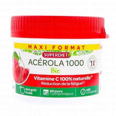 SUPERDIET Acérola 1000 vitamine C bio pot de 60 comprimés