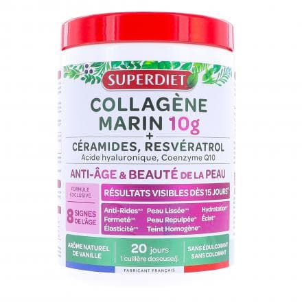 Renouée du japon, Resveratrol SUPERDIET Collagène Marin 10g + Céramides, Resvératrol 210g est un complément alimentaire qui contribue grâce aux propriétés antioxydantes du Resvératrol issu du Renouée du Japon à lutter contre l'apparition des radicaux libres qui provoquent le vieillissement prématuré.