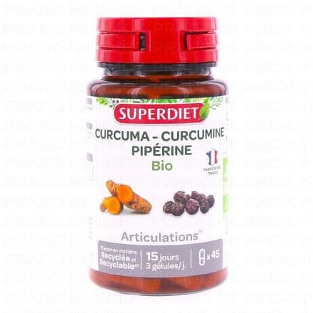 SUPERDIET Curcuma Curcumine Pipérine bio x45 gélules