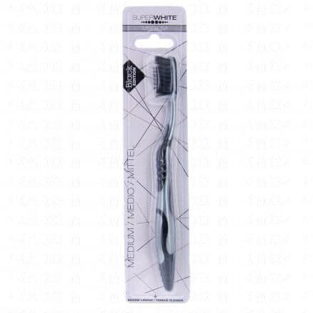 Brosse à dents Black Edition EfficacitéUn gratte-langue qui élimine les bactéries sur langue, joues… L’haleine est purifiée grâce aux brins en nylon de qualité supérieure qui limitent la prolifération de microbes et favorisent le brossage interdentaire.ConfortPrise en main excellente avec son grip antidérapant pour un réel confort de brossage.PraticitéDes brins noirs parfaitement adaptés au dentifrice au charbon actif.Satisfaire toute la famille.