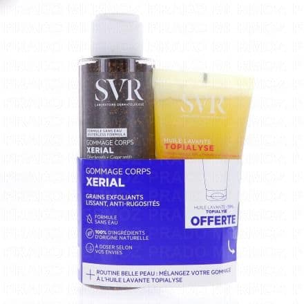 Gommage corporel lissant, ant-rugorisité SVR Xérial Gommage Corps 100 g est un gommage corporel uniquement composé de noyaux d'olives et de pépins de raisins de tailles différentes qui permet une exfoliation efficace sans faire mal.L'action mécanique permet d'éliminer efficacement les cellules mortes, les rugosités et les squames. Le grain de peau est affiné, la peau est lisse, douce et éclatante.