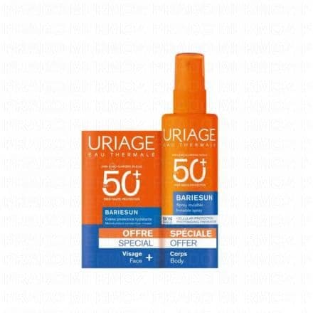 Format duo : crème visage 50ml + spray corps 200ml Uriage Bariésun Crème Protectrice Visage et Spray Invisible Corps offre une protection solaire hautement efficace contre les agressions quotidiennes des rayons UV et de la lumière bleue. Ce duo innovant allie performance dermatologique et plaisir d’application pour préserver la jeunesse de la peau, même en ville.Cette formule repose sur un complexe filtrant ultra-performant et deux brevets dermatologiques exclusifs, conçus pour neutraliser les effets néfastes des UVA, UVB et de la lumière bleue. Le SPF50+ garantit une défense optimale contre les brûlures et le photo-vieillissement prématuré, tandis que sa texture légère s’adapte à tous les types de peau, y compris les plus sensibles. Le spray corps, invisible et parfumé, se fond instantanément sans laisser de traces blanches, pour une protection discrète et agréable.