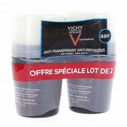 VICHY Homme déodorant peau sensible lot de 2 roll on 50ml