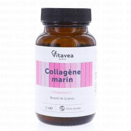 Collagène, Vitamine C VITAVEA Collagène Marin est un complément alimentaire qui contribue au bon maintien de la peau en jouant sur l'éclat, la souplesse et l'élasticité.