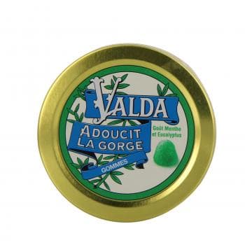 VALDA gommes goût menthe eucalyptus avec sucre boîte de 50 g