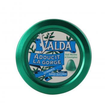 VALDA gommes goût menthe eucalyptus sans sucre boîte de 50 g