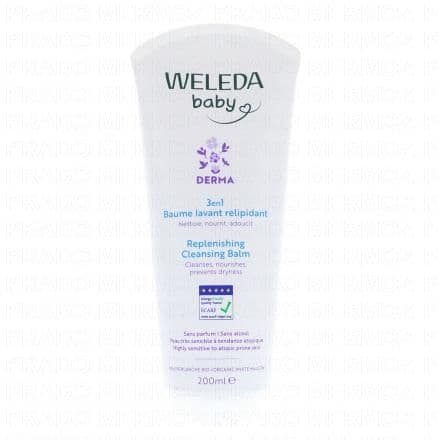 Nettoie en douceur, nourrit, adoucit Le Baume lavant relipidant 3en1 Weleda Baby DERMA nettoie en douceur, nourrit et adoucit le visage, le corps et les cheveux des tout-petits. Pour les peaux très sensibles à tendance atopique, dès la naissance. Convient aussi aux adultes. Une formule sans savon enrichie avec 30% d'ingrédients hydratants et nourrissants pour nettoyer en douceur la peau sèche, sans la dessécher. Ne pique pas les yeux. Appliquer sur la peau et les cheveux mouillés. Faire mousser, rincer et sécher la peau en douceur.Formule hypoallergénique sans parfum, sans alcool, sans huiles essentielles. Développé avec des sages-femmes et des dermatologues. Tolérance cutanée dermatologiquement prouvée, même sur les peaux très sensibles. Efficacité testée cliniquement.