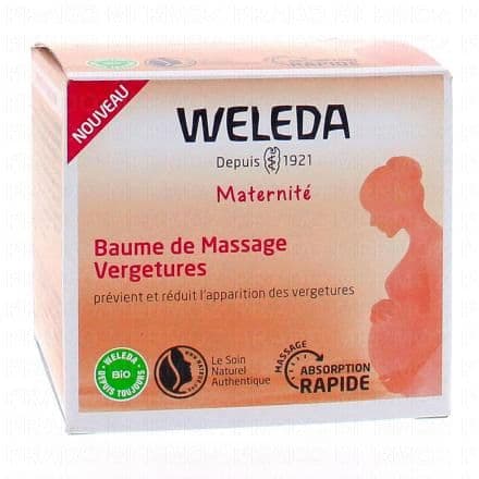 Prévient et réduire l'apparition des vergetures Le Baume de Massage Vergetures Weleda améliore l’élasticité de la peau et aide ainsi à prévenir l’apparition des vergetures. Grâce à son absorption rapide, vous pouvez vous habiller rapidement après utilisation. Développé avec des pharmaciens et sages-femmes, le baume est élaboré avec de l’extrait de centella asiatica, du beurre de karité bio, du beurre de cacao riche et des huiles précieuses.Le parfum subtil et floral de rose, de néroli et de myrrhe est frais et délicat pour vous aider à vous détendre. Créez un lien avec votre bébé en vous massant avec notre formule nourrissante 100% d’origine naturelle.