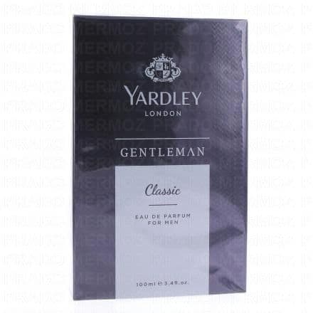 Eau de parfum pour homme. L'eau de parfum Gentleman Classic des chez Yardley est un parfum moderne et sophistiqué qui s'ouvre sur un mélange d'agrumes frais et épicé de Cardamome et de Poivre Noir entrelacé d'un cœur doux de notes florales et reposant sur un accord luxueux de Bois de Santal, de Musc, d'Ambre et un soupçon de Chocolat Blanc.