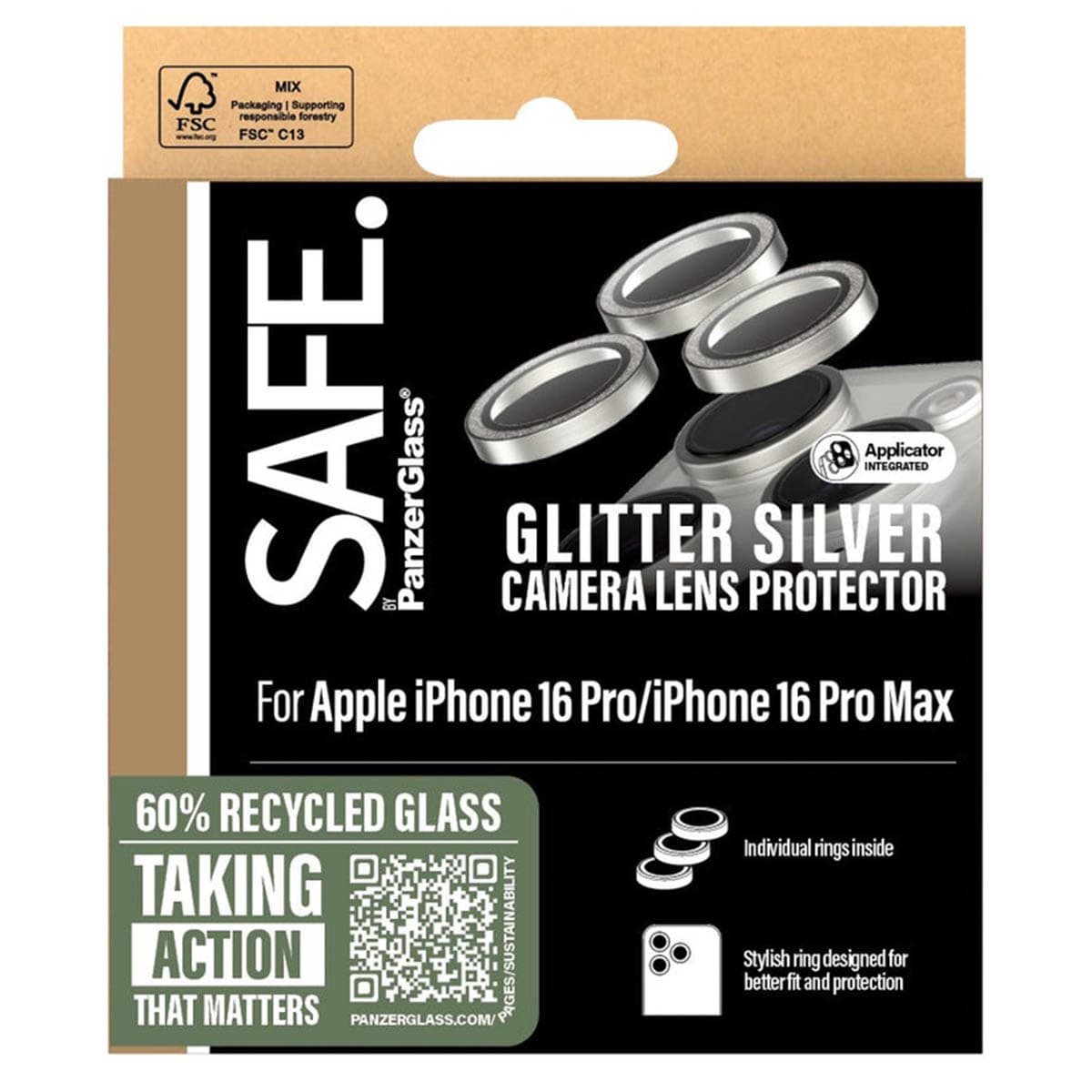 SAFE by PanzerGlass Protection d'objectif de caméra Apple iPhone 16 Pro / 16 Pro Max - Glitter Silver