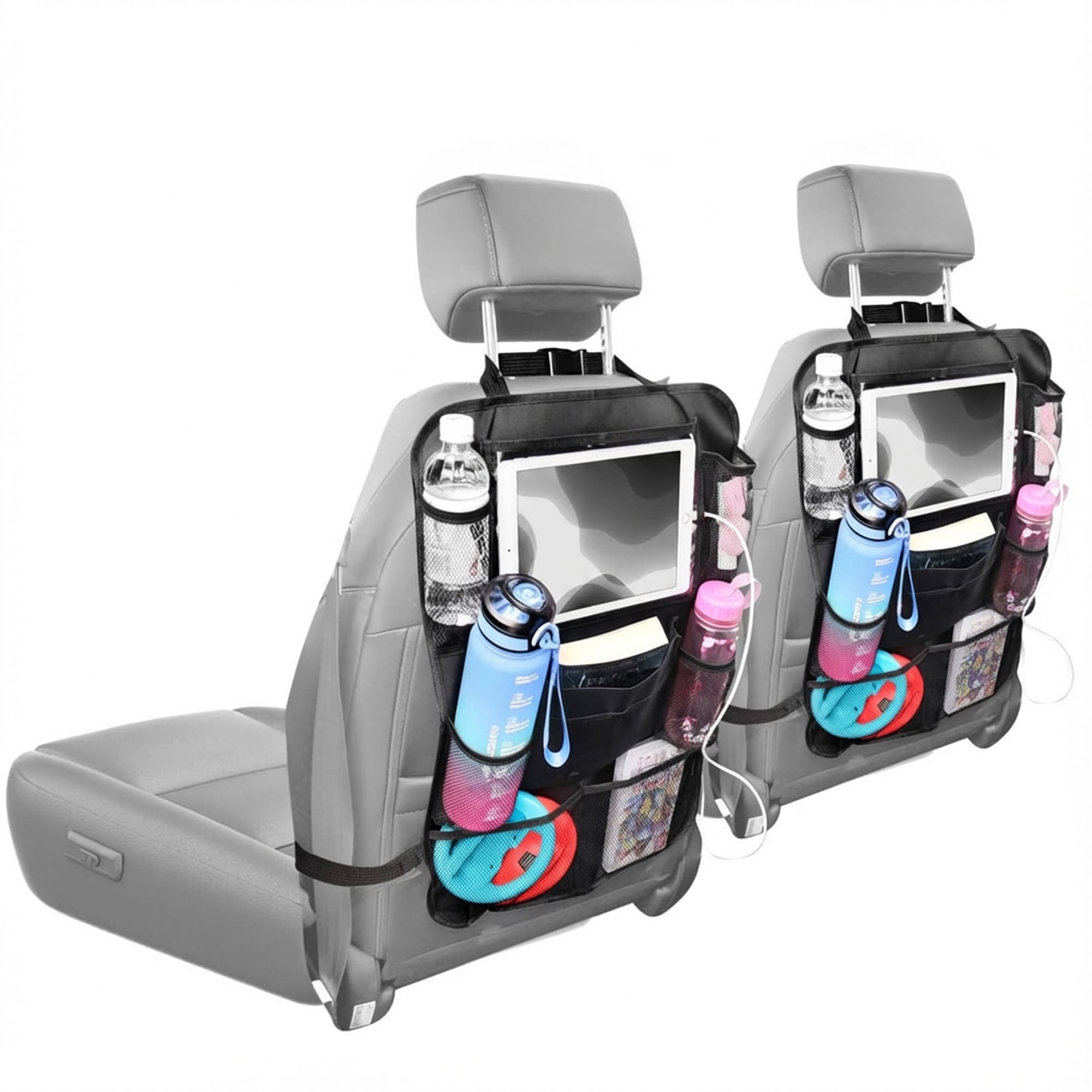 imoshion Organisateur de Siège de Voiture pour enfants - 9 compartiments - Inclut un support pour tablette - Lot de deux - Noir