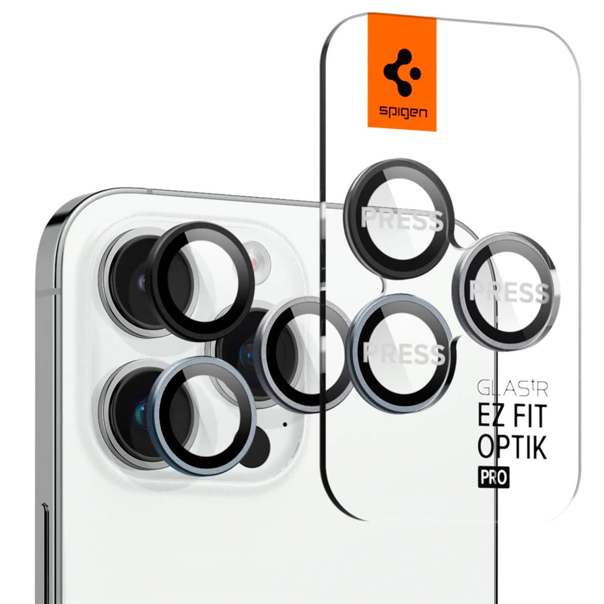 Spigen Optik Pro EZ Fit Lens Protector - Protection d'objectif de caméra (lot de 2) Apple iPhone 16 Pro (Max) / 15 Pro (Max) - Zero One